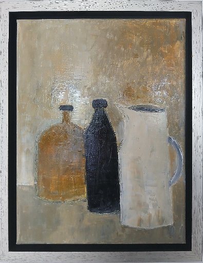 stilleven met kan en flessen2.jpg - Stilleven met kan en flessen, olieverf op doek, 30x40cm